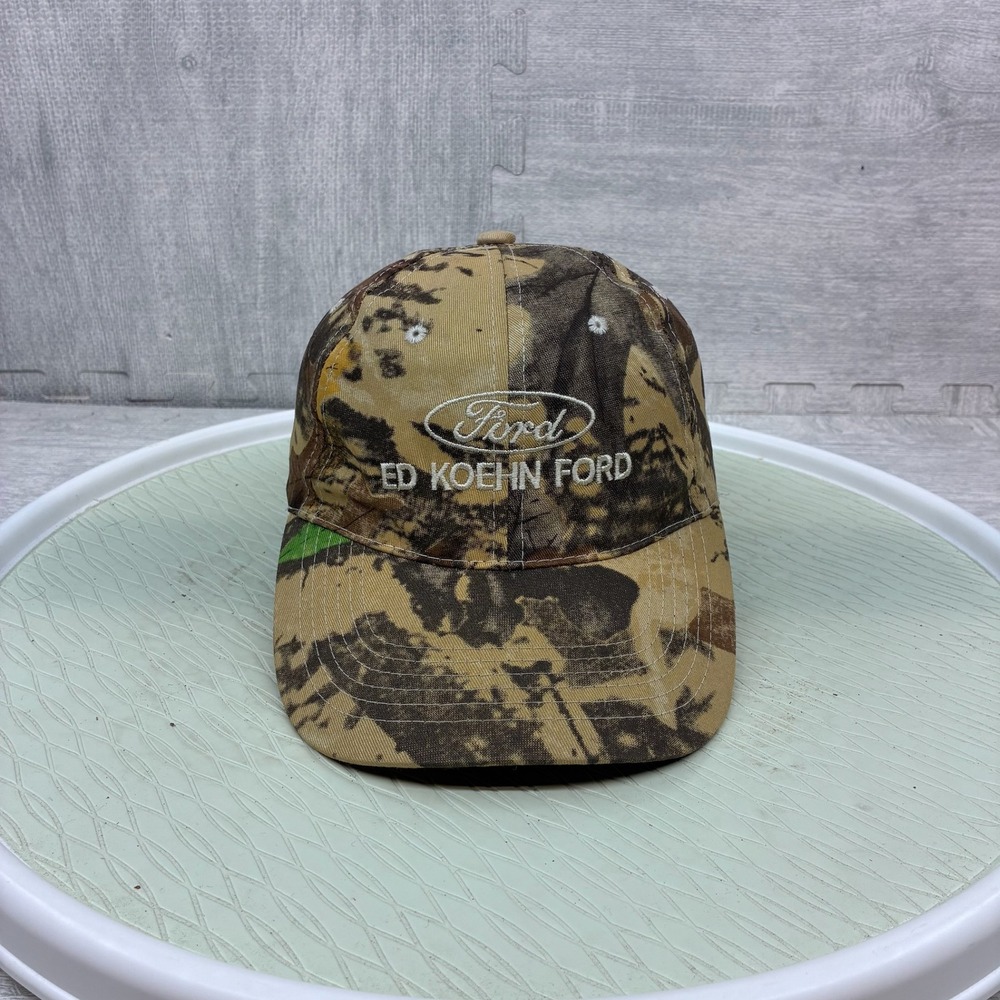 Ford Hat Mens OSFA Brown Cotton Camo Ed Koehn Ford Built Ford Tough Cap 21318